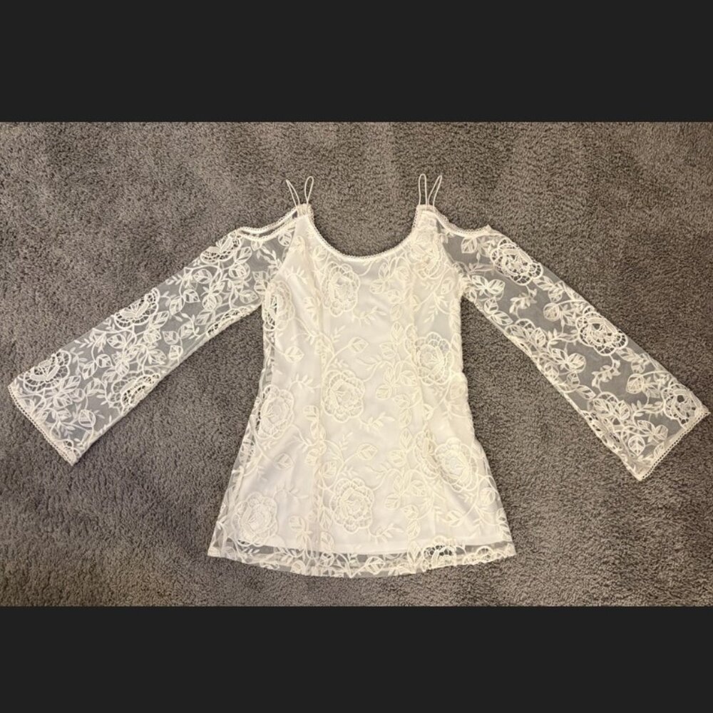 Guess White Lace Cold Shoulder Mini Dress Women's Size M